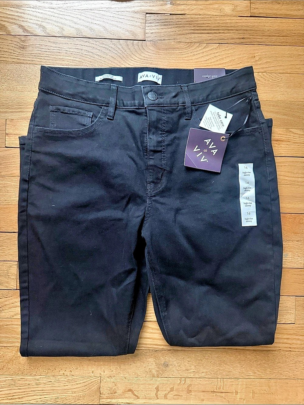 AVA & VIV High Rise Skinny Jeans Black Waist 16